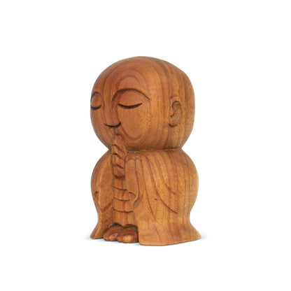 G6 Collection Hand Carved Wooden Buddha Monk Figurine, Praying Monk Statue Sculpture for Meditation, Rustic Spiritual Home Décor, Brown