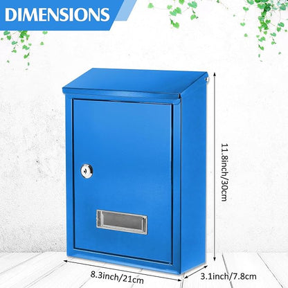 Amylove Weatherproof Mail Boxes with Key Lock, Security Locking Wall Mount Metal Mailbox with Slot for Outside, Large Capacity for Mail, Packages, Donations, Voting 11.8" H x 8.3" L x 2.8" W, Blue