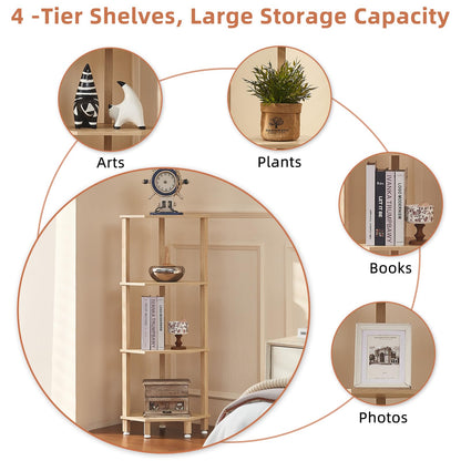 YUFAM 4-Tier Corner Shelf with Sturdy 5-Leg Base, Wooden Corner Bookshelf for Small Spaces, Corner Standing Shelf for Living Room, Bedroom, Bathroom, Natural