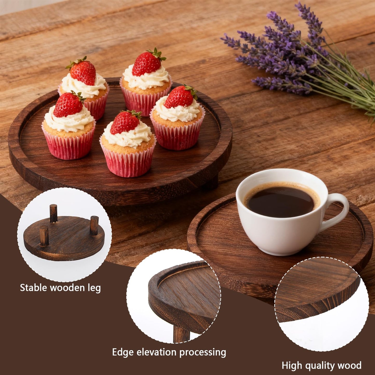 Zoketriton 6 Pcs Wooden Risers Display Stands Rustic Wood Cake Cupcake Stands for Party Round Food Risers Buffet Wooden Holder Rustic Riser for Buffet Display Home Wedding Party Decor