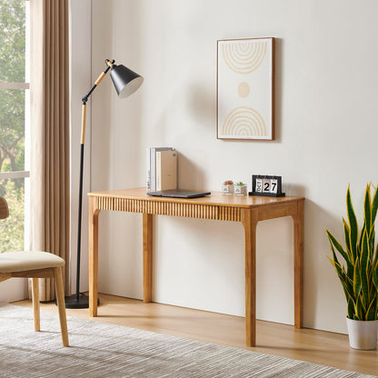 JTYP Solid Wood Desk with Drawers, Light Wood Desk for Small Spaces, Small Writing Desk for Bedroom, Gaming Study Home Office Wooden Desks for Work, 47 inch Wood Computer Desk