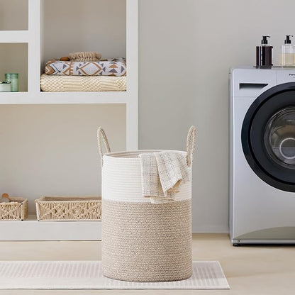 VIPOSCO Large Laundry Hamper, Tall Woven Rope Storage Basket
