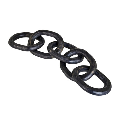 Eximious India Wood Chain Link Decor Hand Carved 5-Link Wood Knot Decorative Chain, Rustic Link Decorative Object Large Wooden Chain for Home Living Room Coffee Table Farmhouse BLK 16 x 4 x 2