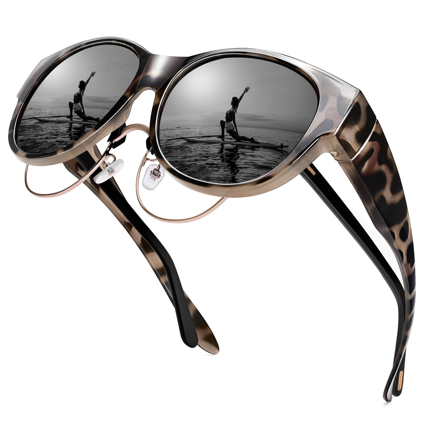 URUMQI Sunglasses Fit Over Glasses for Women, Polarized UV400 Protection Sun Glasses Trendy Round Cat Eye Shades Large Lens