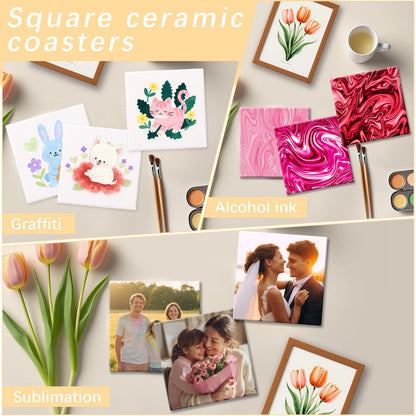 50 Pack Square Sublimation Blank Ceramic Coasters with Cork Backing, 4X4inch Matte Finish Blank Ceramic Tiles Crafts Coasters Pads for Sublimation Transfer Heat Press Printing DIY Crafts