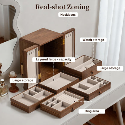 Beniaflow 5-Layer Double-Door Walnut Wood Jewelry Box