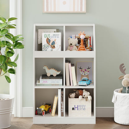 NELYE 6-Cube Wooden Storage Bookcase - 11-Inch Open Shelf Cabinet, Simple Modern Bookshelf Organizer for Home Office, Living Room, White