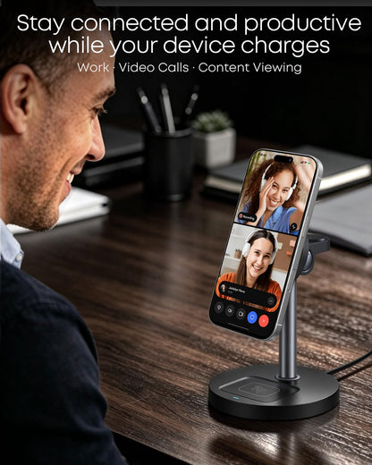 3 in 1 Magnetic Wireless Charging Station, 15W Fast Charger Stand for iPhone, Phone Charger Stand for Desk Nightstand, for iPhone 17/16/15/14/13/12, Apple Watch & AirPods, 18W Adapter Included -Black