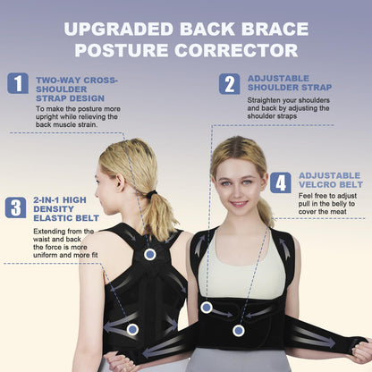 Posture Corrector for Women and Men Upgraded Back Brace, Adjustable Back Support for Upper and Lower Back Pain Relief, Shoulder Straightener for Hunchback, Scoliosis, Lumbar, Spine (Black, Small)