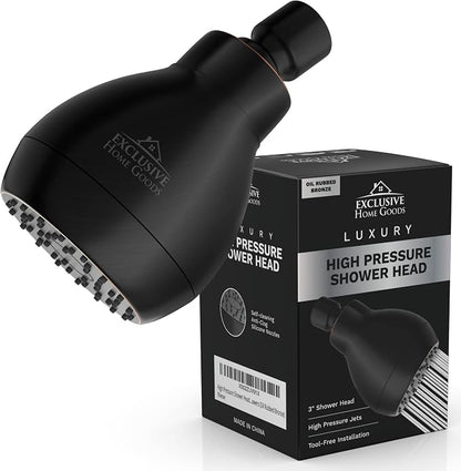 High Pressure Shower Head - Powerful Deluxe Bathroom Showerhead with Strong Spray Stream and Small Silicone Nozzles - Universal Fit Works with High and Low Water Flow Showers