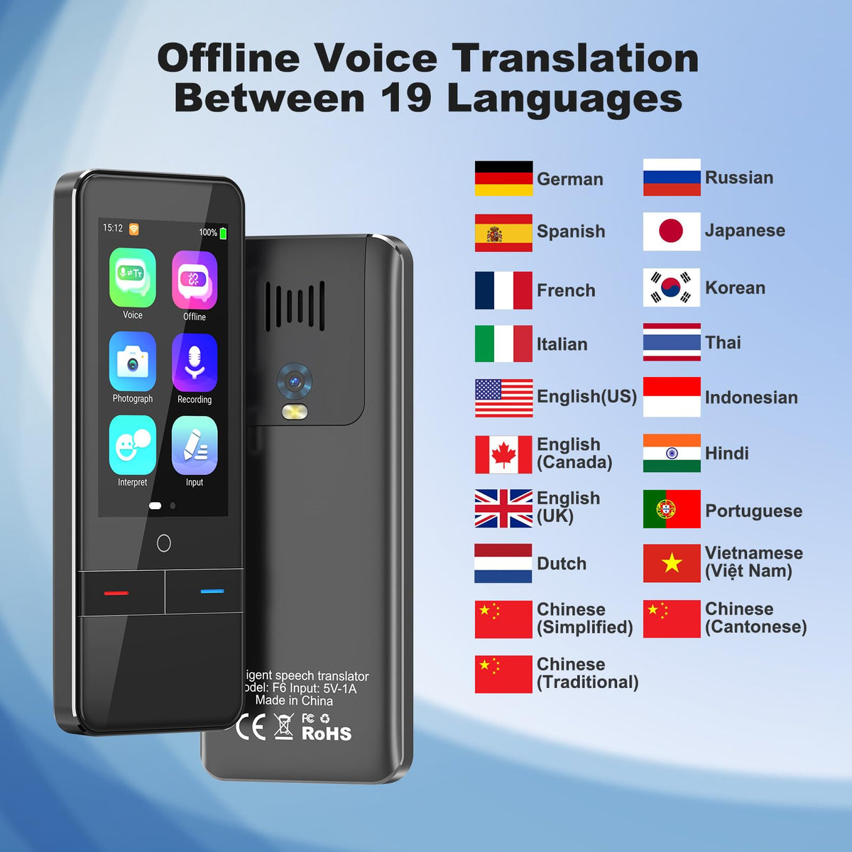 Language Translator Device No WiFi Needed, Instant Two-Way Voice Translator for All Languages, 139 Languages Online Offline Voice Text Photo Translation for Travelling Learning Business