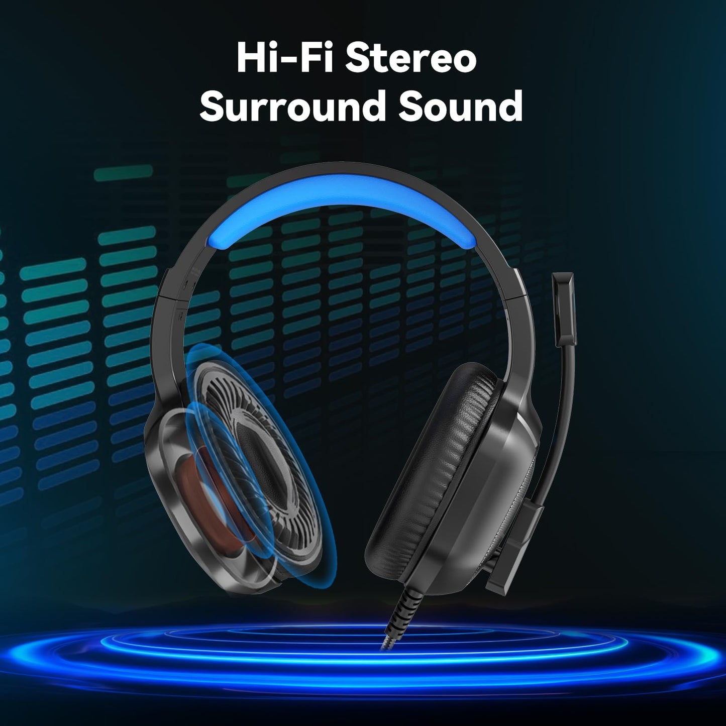 Gaming Headset with Microphone for Pc, Xbox One Series X/s, Ps4, Ps5, Switch, Stereo Wired Noise Cancelling Over-Ear Headphones with Mic, RGB, for Computer, Laptop, Mac, Nintendo (Blue)