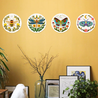 INFUNLY 4 Sets DIY Insect Pattern Embroidery Kits for Starter 11.8"×11.8" Flowers Plants Embroidery Hoop kit Handmade Bees Embroidery Kits Moth Needlepoint Kit with Instruction for Adults Beginners