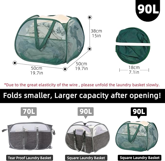 Collapsible Laundry Basket, 90L Foldable Pop-up Laundry Hamper