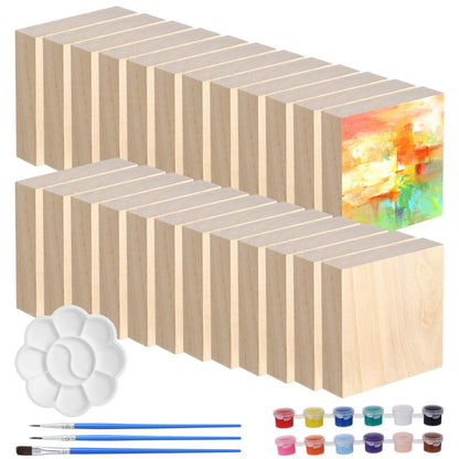 24 PCS Unfinished Wood Block, 4 x 4 x 1 in Square Wood Blocks for DIY Craft, Wood Painting Kit Wooden Block for Carving, Painting (24, 4 x 4 x 1 in)