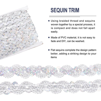 MECCANIXITY 27 Yard Sequins Beaded Lace Trim 0.6 Inch Wave Sequin Braid Trim Strip Paillette Ribbon for Crafts, Embellishments, DIY Sewing Costume, Bling Silver