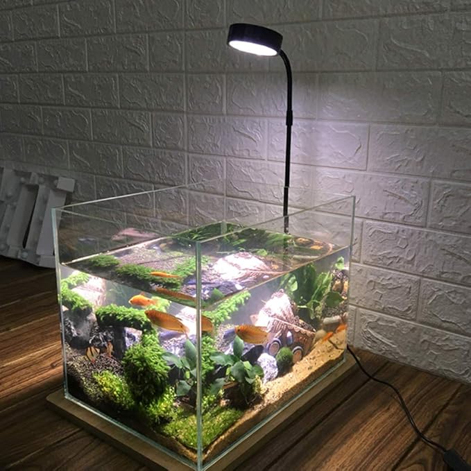 Full Spectrum LED Light with Bamboo Board Nano Fish Tank Light USB Powered 360 Degree Bettas Fish Tank Lights for Plant Growth(Size:S/17x18.5cm)