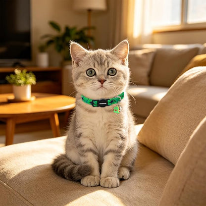 2 Pack Cotton Kitten Collars with Bells and Removable Charms, Cute Dinosaurs Collar for Indoor Boy, Girl and Adult Cats，Adjustable Kitten Collar 7-12 Inch