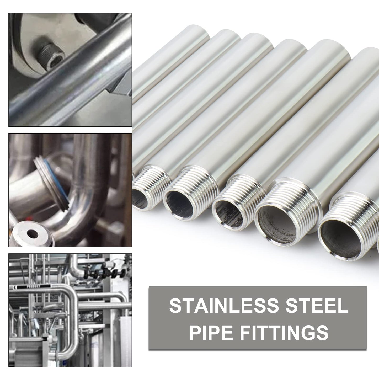 TAISHER 2PCS Stainless Steel Pipe Fittings, 1/2" NPT Male x 1/2" NPT Female Threaded, 2" Length Nipple Cast Pipe