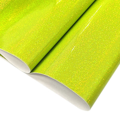 HYANG Laser Flash Crystal PU Faux Leather 1 Roll 12"X53"(30cmX135cm), Faux Leather Very Suitable for Leather Earrings, Bows, Handbag ，Sewing ，Crafts Making (Neon Green)