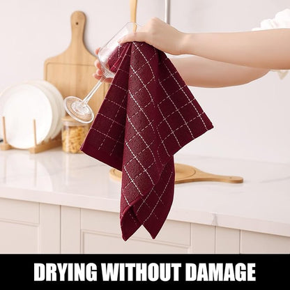 Homaxy 100% Cotton Terry Kitchen Towels, Checkered Designed, Soft and Super