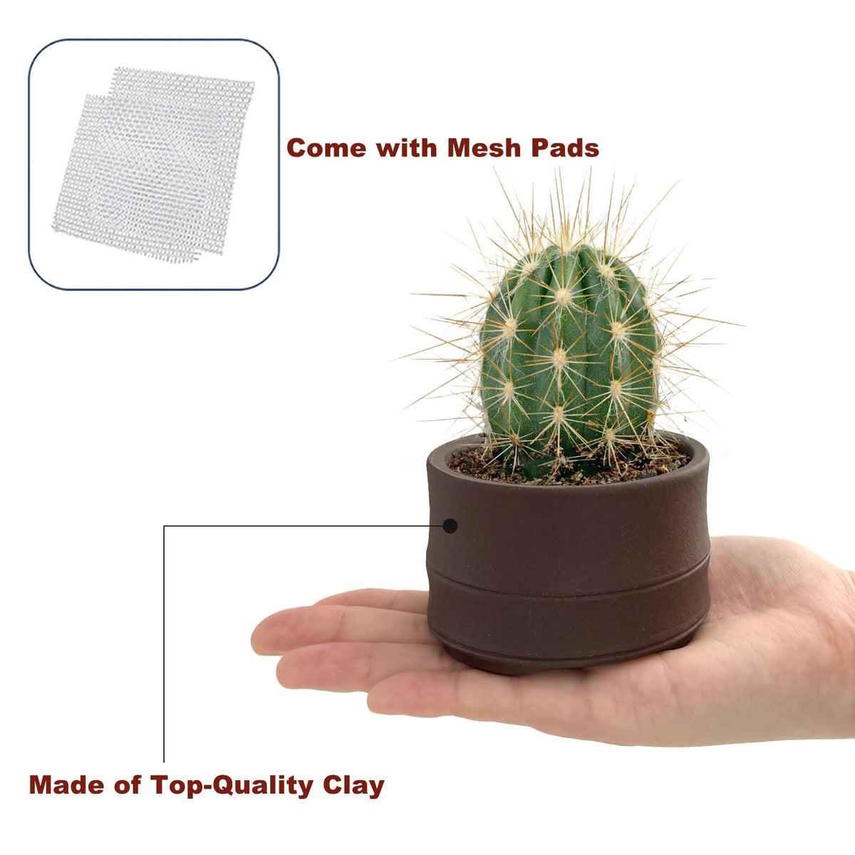 Bonsai Planter 2 pc 3.0" + 4.1" Unglazed Round Ceramic Succulent Pots Set