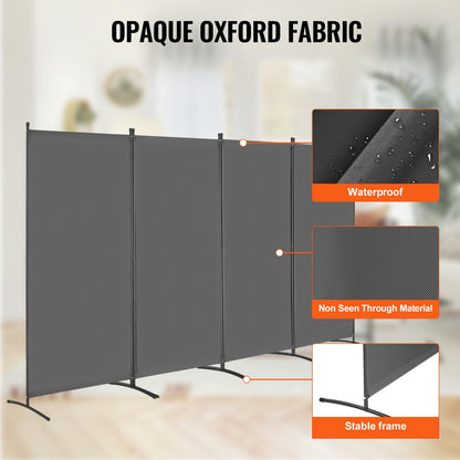 VEVOR Room Divider, 4 Panel Room Divider, 136" W Folding Privacy Screen and Portable Partition Divider for Room Separation, Freestanding Room Partitions for Office, Bedroom, Study, Grey