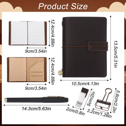 Douaowoc Travelers Refillable Leather Journal Notebook, 5.3" x 4.13" Passport Size Travel Journal Notebook with 3 Inserts,Pen Holder, Binder Clip for Men and Women (Brown)