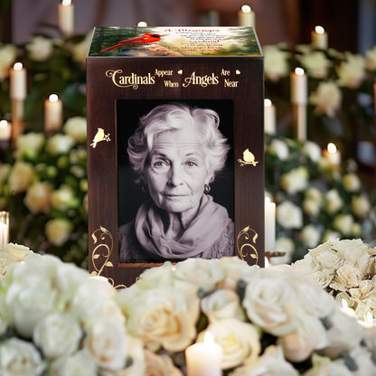 CHIEMOT - Wooden Cremation Urns with Photo Frame for Human Ashes Adult Female Male, Wood Urns Box and Casket, Funeral Decorative Urn with Picture for Adults Up to 200 lbs (Large, Cardinal)