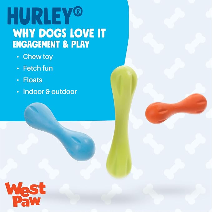 West Paw Zogoflex Hurley Dog Bone Chew Toy – Floatable Pet Toys for Aggressive Chewers, Catch, Fetch – Bright-Colored Bones for Dogs – Recyclable, Dishwasher-Safe, Non-Toxic, X-Small, Granny Smith