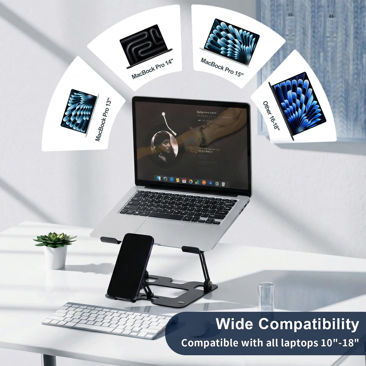 OOYCYOO Alloy Steel Laptop Stand, Ergonomic Computer Stand, Desktop Laptop Riser, Compatible with MacBook Air/Pro, Dell, HP, Lenovo and Other 10-18 Inches Laptops, Black