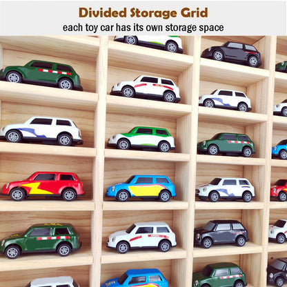 Wasaiggon Wood Toy Car Display Rack, Holds 42 Diecast Cars Model Car Display Case 1/64 Scale Toy Cars Organizer Freestanding or Wall-Mounted Toy Car Storage Cabinet