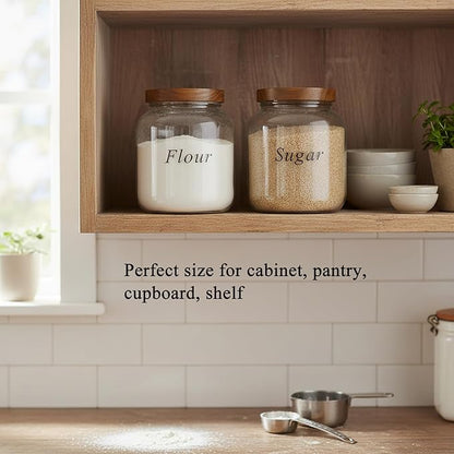 Set of 2 Cookie Jars with Airtight Lid, 1/2 Gallon Glass Jars with Acacia Wooden Lid, 64 oz Wide Mouth Mason Jar for Coffee, Sugar, Candy, Pasta, Oats