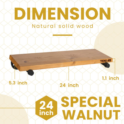 TEN49 Real Wood Rustic Floating Shelves Wall - 24 Wide Small Wooden Industrial Pipe Shelving - Farmhouse Pipe Wall Shelves Furniture Bathroom Decor Art Shelf Kitchen - Light Walnut Color - Set of 2