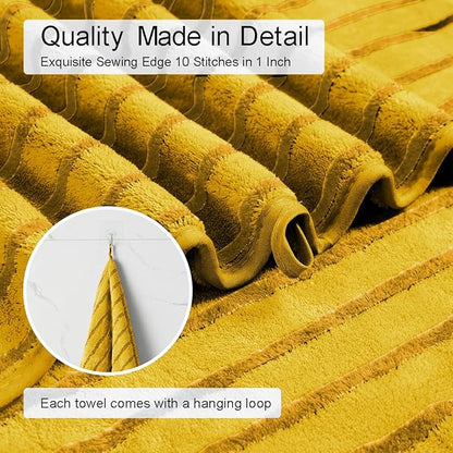 8 Pcs Yellow Cabana Stripe Polyester Bath Towel Set Oversize Bath Sheet-2