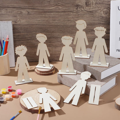 NUOBESTY 20pcs Standing Wooden People Cutouts Unfinished Human Cutouts Chips DIY Crafts Graffiti Toy Blank Boys People Labels Fragments