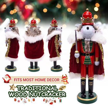 Tngan 11" Wooden Mouse King Nutcracker, Festive Christmas Decoration, Handcrafted Mouse Themed Nutcracker Collectible Christmas Decor for Tabletop, Shelves, and Fireplace Mantel