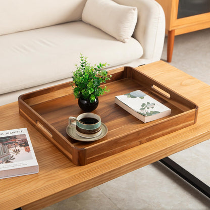 GinSent Large Ottoman Tray Wooden Serving Tray with Handles, Rectangle Big Wood Tray for Living Room Ottoman Coffee Table Counter Decor, Kitchen Versatile Tray for Food Breadfast Party Picnic