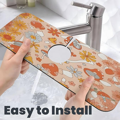 Mushroom Magic Retro Floral Bold Kitchen sink faucet pad, strong water