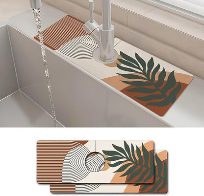 2PCS 15" X 5.5" Kitchen Sink Splash Guard Faucet Mat Boho Super Absorbent Fast