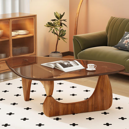 JCAJCA Coffee Table for Living Room Mid Century Modern Center Table with Glass Top and Wood, 36 Inch, Brown/Walnut