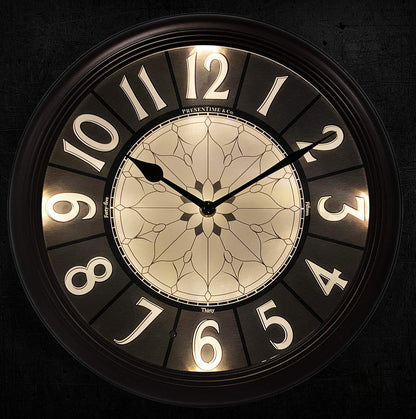 Presentime & Co. 12.6" Illuminated Farmhouse Wall Clock, Silent Battery Operated Night Light Wall Clock with Smart LED Sensor for Living Room, Bathroom, Kitchen, Home Office, Oil Rubbed Bronze Finish