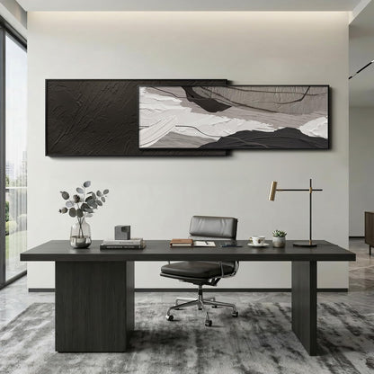 Extra Large Framed Black and White Abstract Wall Art for Living Room, Set of 2 Long Horizontal Modern Canvas Prints Paintings, Minimalist Gray Pictures for Bedroom Dining Room Office Wall Decor