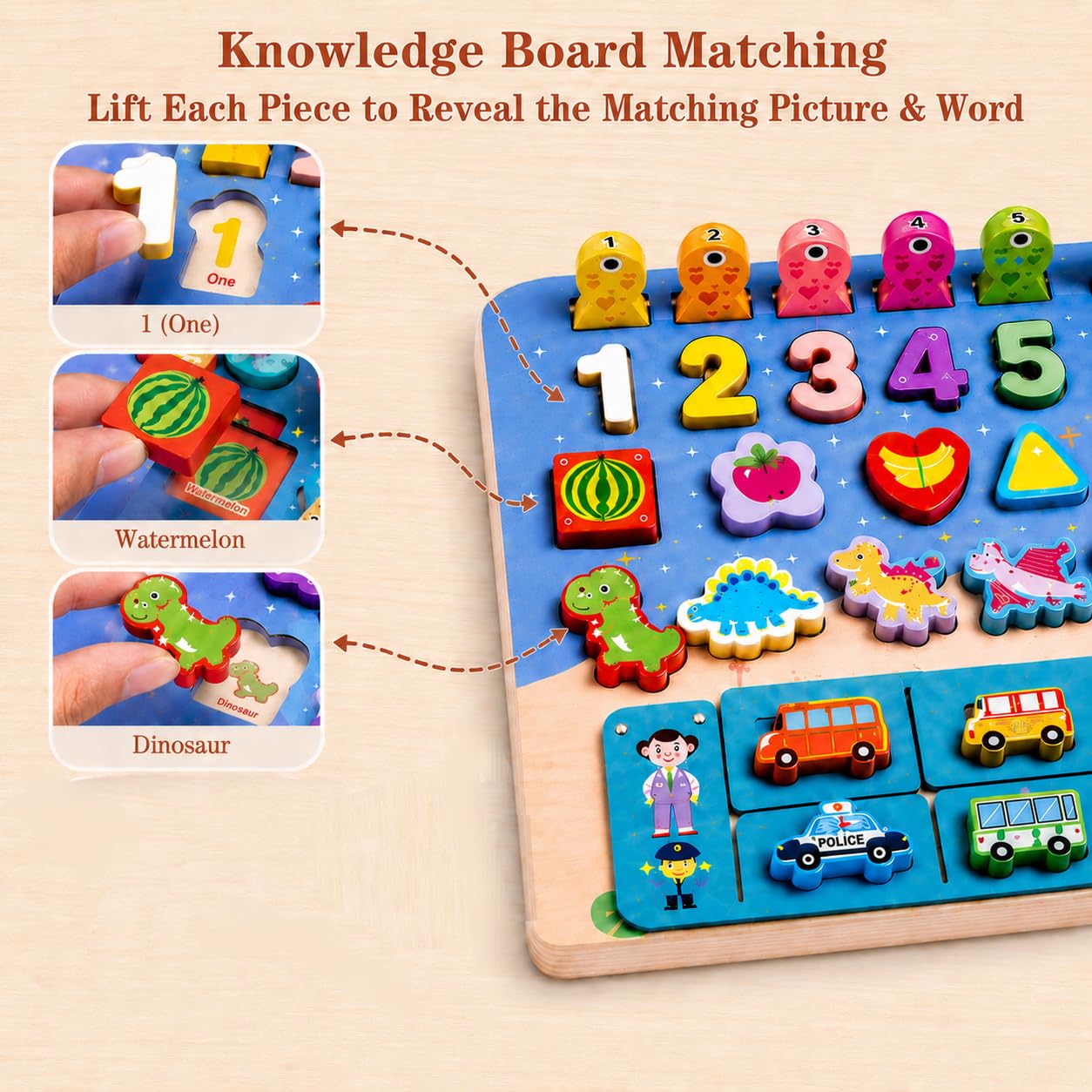 Funiso Montessori Wooden Busy Board Toys for 3+ Boys & Girls, Educational Learning Toy, Number Puzzle Board with Counting, Shapes & Magnetic Fishing Game, Preschool Toy Gift for Toddlers Kids.