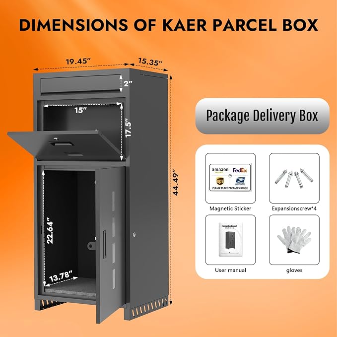 Package Delivery Boxes for Outside, 44.49''H Anti-Theft Porch Package Box with Lock & Mail Slot – Large Outdoor Parcel Drop Box, Waterproof Steel for Home, Fence, Curbside