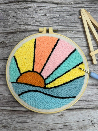 CELCRAFTIQUE Punch Needle Kits for Adults Beginner, Tool with Punch Needle Fabric, Hoops, Yarns and Sewing Needles (Morning Glow)