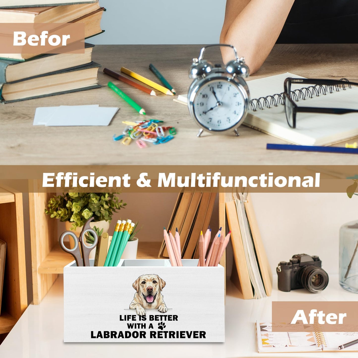 DILSJ Labrador Retriever Gifts Pen Pencil Holder Organizer For Desk, Dog Mom Dad Lovers Gifts, Life Is Better With Labrador Retriever Wooden Box Signs For Home Office Desk Tabletop Decoration
