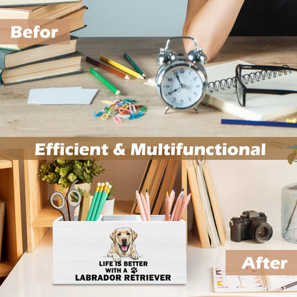 DILSJ Labrador Retriever Gifts Pen Pencil Holder Organizer For Desk, Dog Mom Dad Lovers Gifts, Life Is Better With Labrador Retriever Wooden Box Signs For Home Office Desk Tabletop Decoration