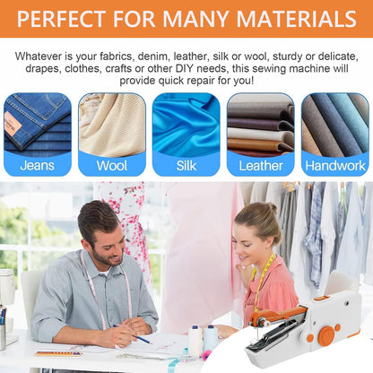 Handheld Sewing Machine, Mini Sewing Machine Handheld for Quick Stitching with Sewing Kits Suitable for Home,Travel,DIY (Orange)