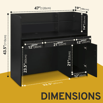 Houseables Receptionist Desk, Reception Desk with Counter, Checkout Counter, Cashier, Front Office, Small Spaces, Retail Table, Modern, Black, for Cash, Lobby, Salon, Store, Check Out/in, 47x44x19in